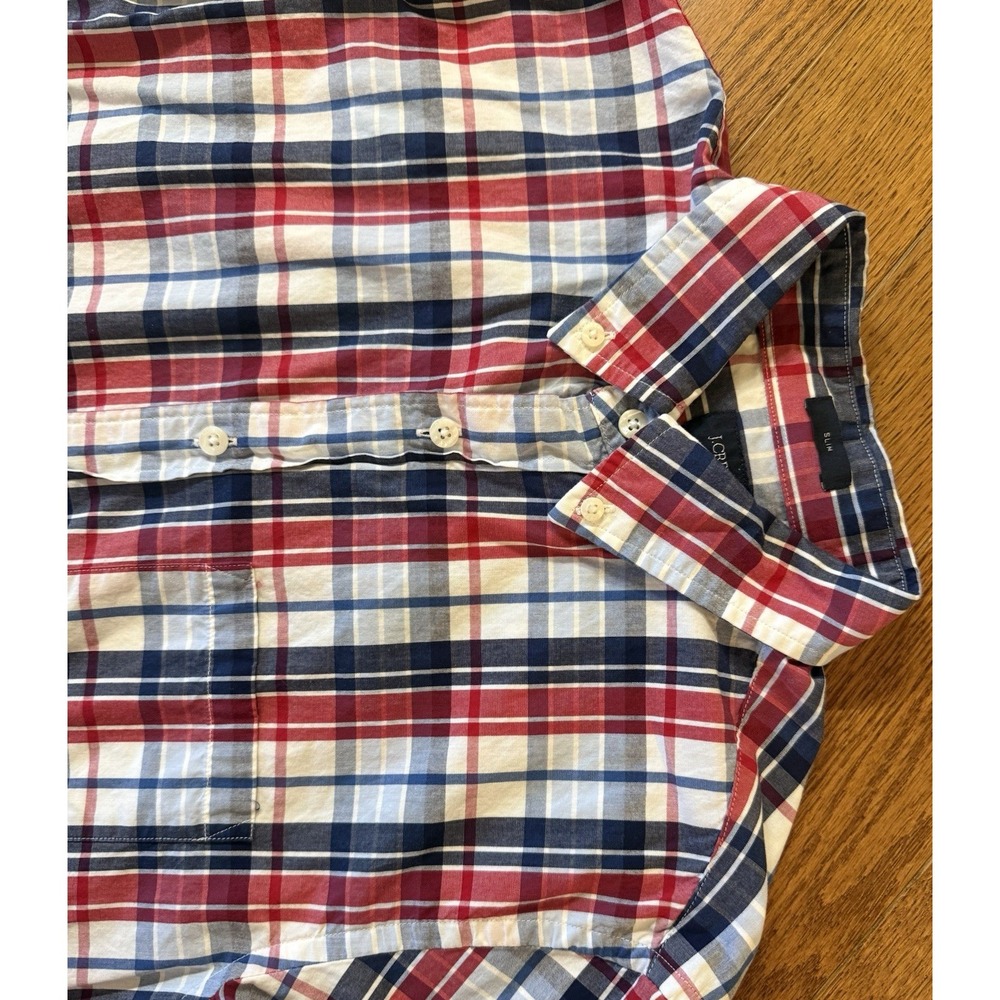 J Crew Slim Red Plaid Button Down Long Sleeve Shirt Men's Size Medium Casual